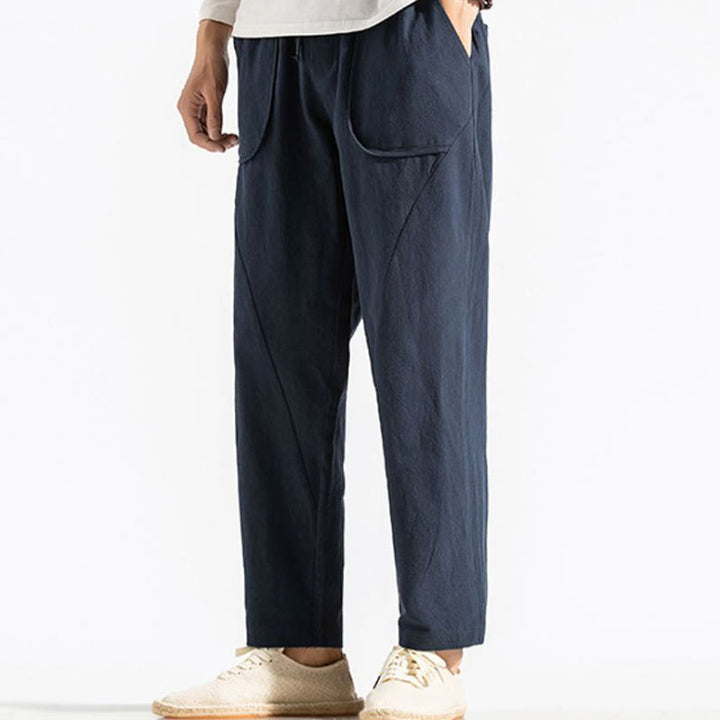 Męskie Buddha Stones z bawełny w stylu retro casual ze ściągaczem i kieszeniami - image 3