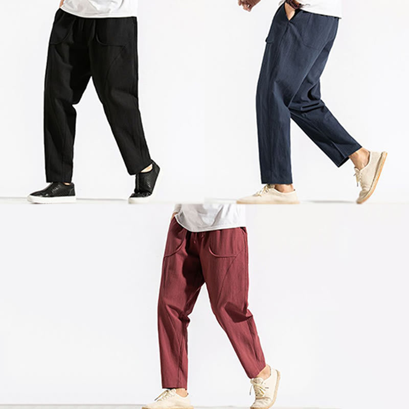 Męskie Buddha Stones z bawełny w stylu retro casual ze ściągaczem i kieszeniami - image 21