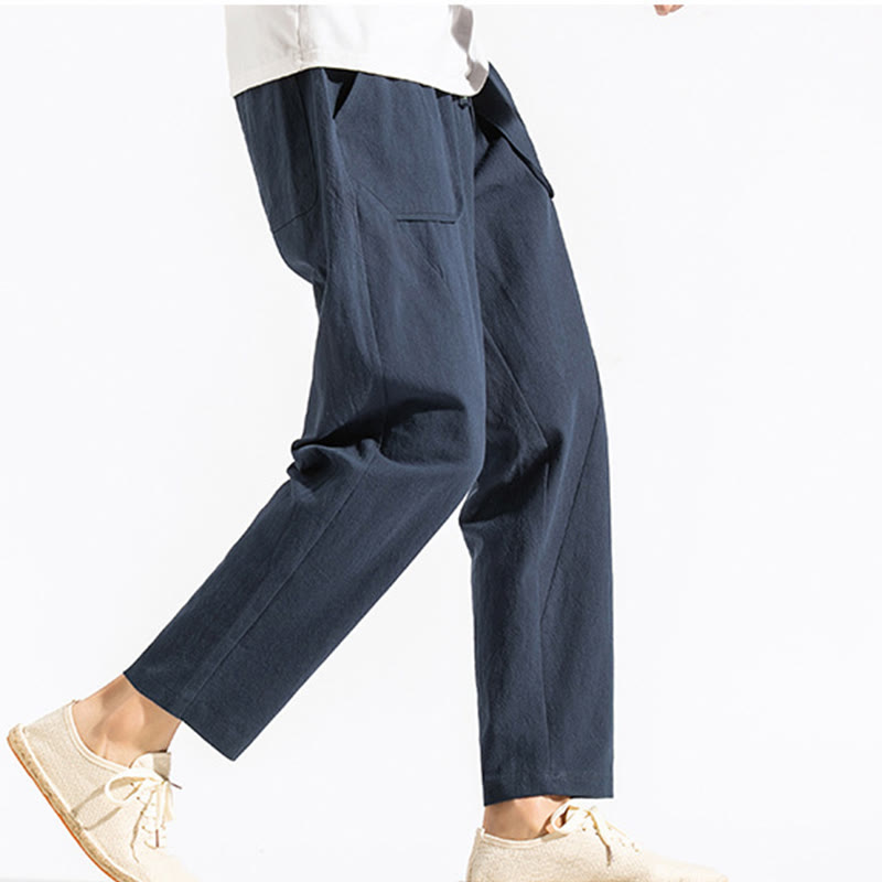 Męskie Buddha Stones z bawełny w stylu retro casual ze ściągaczem i kieszeniami - image 5