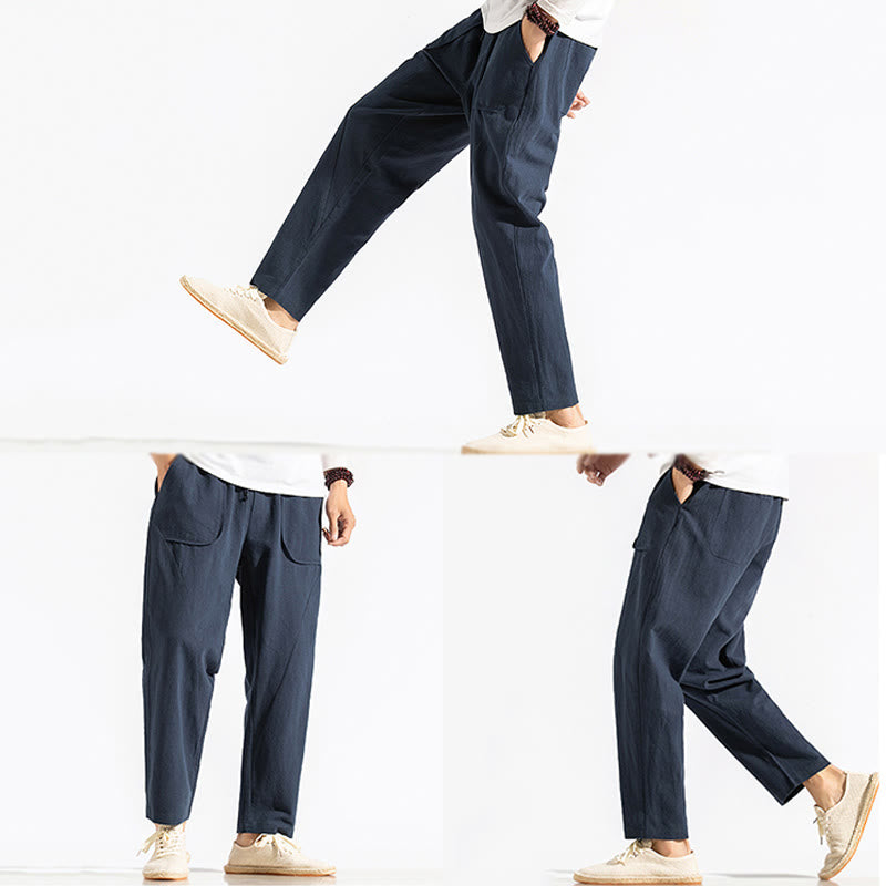 Męskie Buddha Stones z bawełny w stylu retro casual ze ściągaczem i kieszeniami - image 6