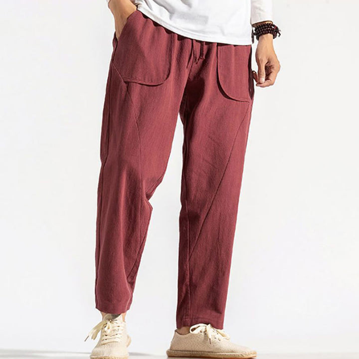 Męskie Buddha Stones z bawełny w stylu retro casual ze ściągaczem i kieszeniami - image 12