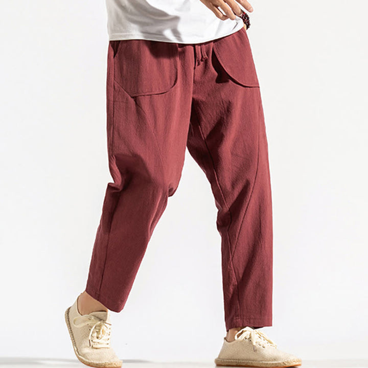 Męskie Buddha Stones z bawełny w stylu retro casual ze ściągaczem i kieszeniami - image 10