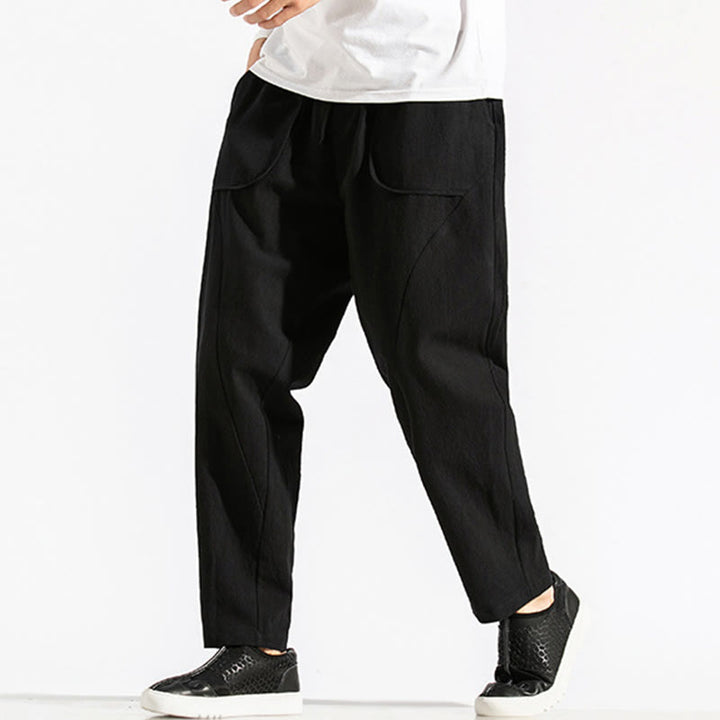 Męskie Buddha Stones z bawełny w stylu retro casual ze ściągaczem i kieszeniami - image 15