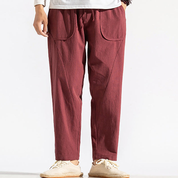 Męskie Buddha Stones z bawełny w stylu retro casual ze ściągaczem i kieszeniami - image 9