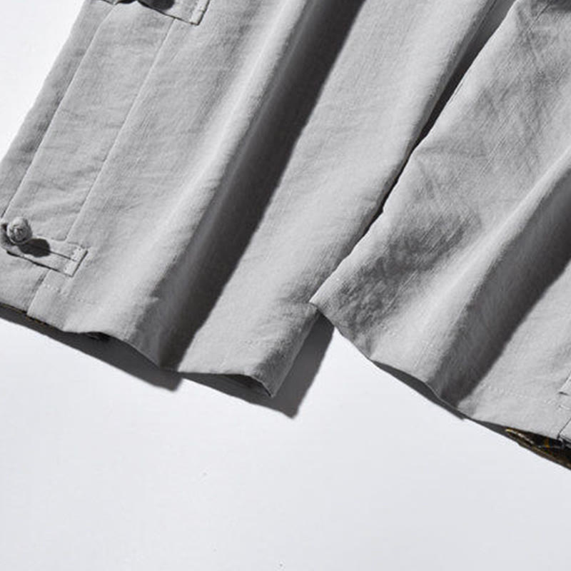 Spodnie męskie z szerokimi nogawkami i kieszeniami, w swobodnym stylu patchworkowym z motywem żurawia i żabich guzików z motywem Buddha Stones - image 29