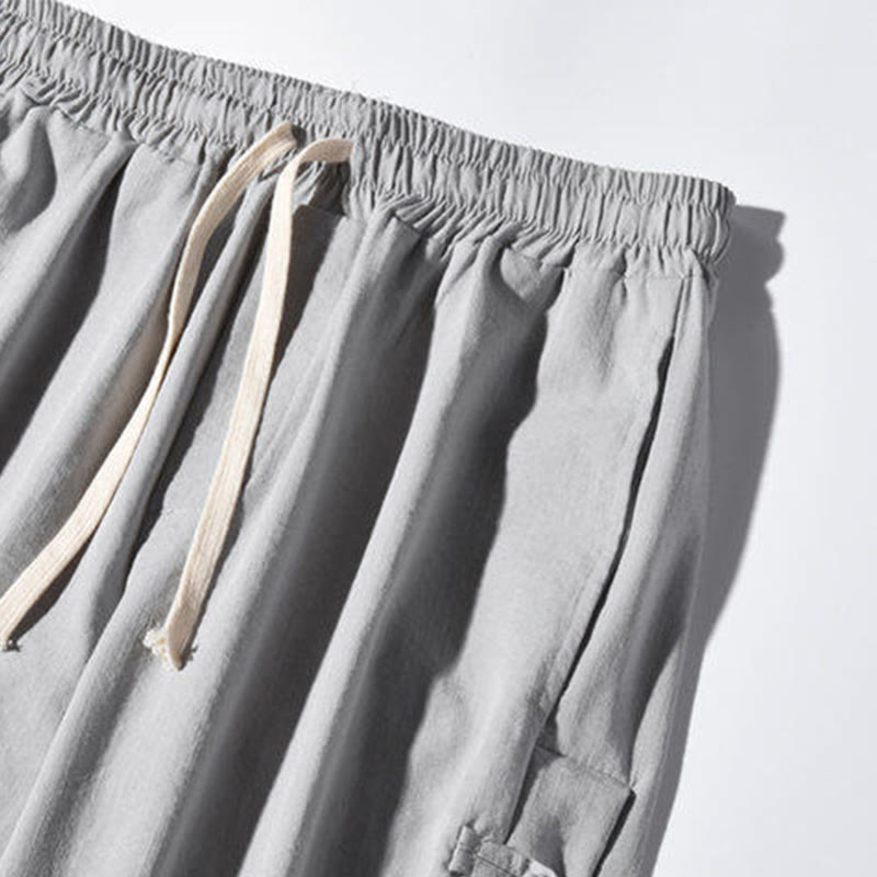 Spodnie męskie z szerokimi nogawkami i kieszeniami, w swobodnym stylu patchworkowym z motywem żurawia i żabich guzików z motywem Buddha Stones - image 22