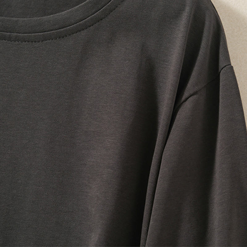 Koszulka damska z długim rękawem z bawełny i lnu Buddha Stones, swobodna, z nieregularnym brzegiem - image 16