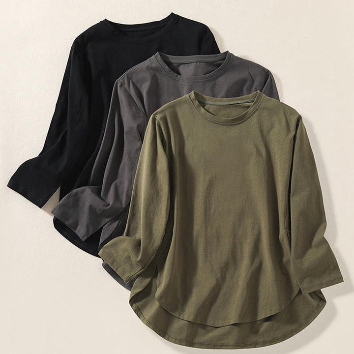 Koszulka damska z długim rękawem z bawełny i lnu Buddha Stones, swobodna, z nieregularnym brzegiem - image 20