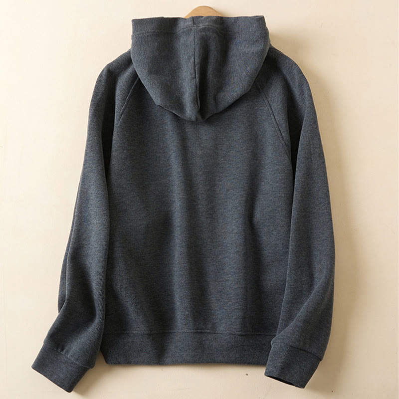 Kurtka damska z kapturem z bawełny Buddha Stones , z prostymi guzikami i kieszeniami - image 2