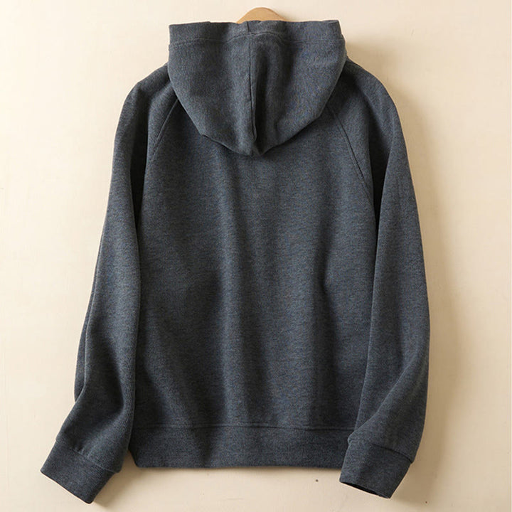 Kurtka damska z kapturem z bawełny Buddha Stones , z prostymi guzikami i kieszeniami - image 2