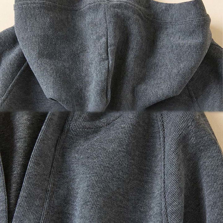 Kurtka damska z kapturem z bawełny Buddha Stones , z prostymi guzikami i kieszeniami - image 7