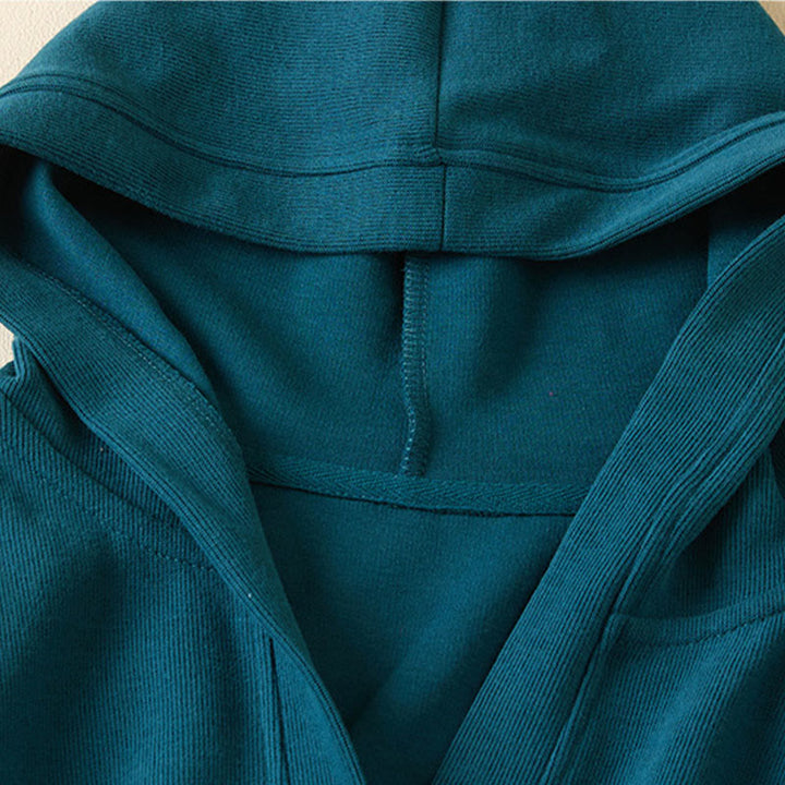 Kurtka damska z kapturem z bawełny Buddha Stones , z prostymi guzikami i kieszeniami - image 19