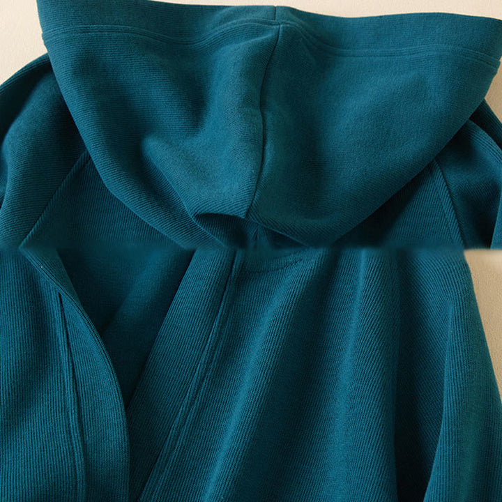 Kurtka damska z kapturem z bawełny Buddha Stones , z prostymi guzikami i kieszeniami - image 24