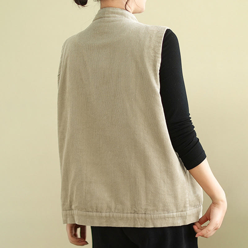 Buddha Stones, prosta, bezrękawnik damski z bawełny, sztruksowa kamizelka z kieszeniami - image 4