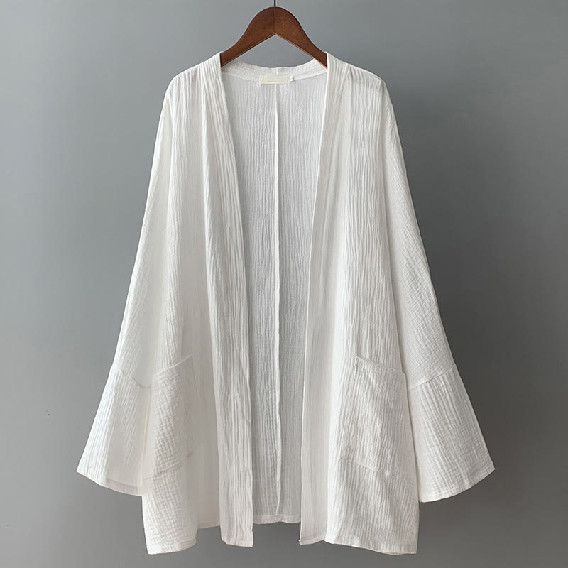 Kurtka z lnu bawełnianego z kieszeniami, z długim rękawem i motywem medytacji zen, z Buddha Stones - image 9