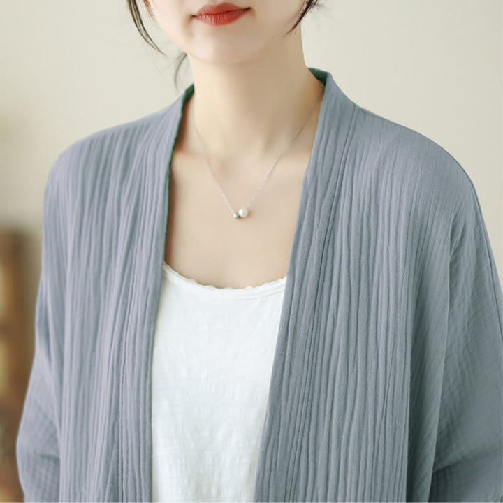 Kurtka z lnu bawełnianego z kieszeniami, z długim rękawem i motywem medytacji zen, z Buddha Stones - image 22