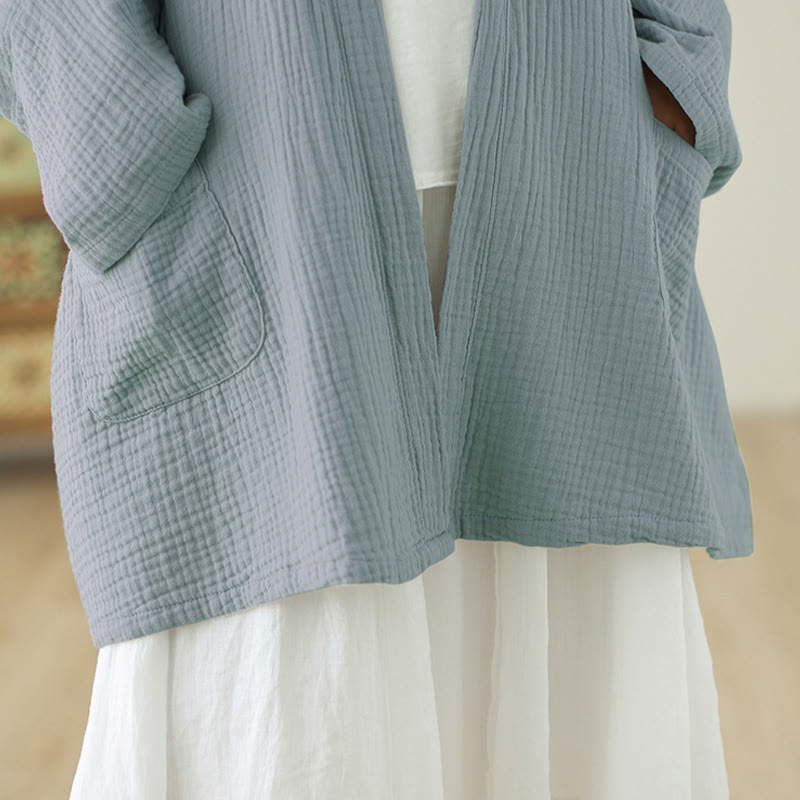 Kurtka z lnu bawełnianego z kieszeniami, z długim rękawem i motywem medytacji zen, z Buddha Stones - image 25