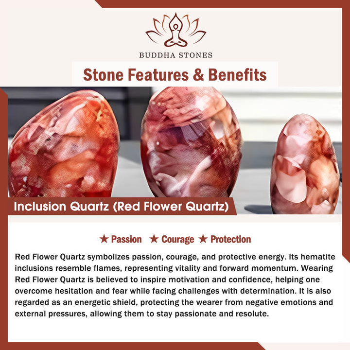 Bransoletka z Buddha Stones ze srebra próby 925 z beztwarzową głową kota i naturalnym czerwonym kwiatem kwarcu i pasją - image 7
