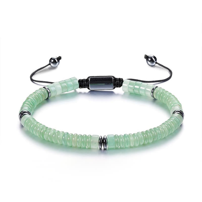 Bransoletka z liną wzmacniającą z małych czarnych Buddha Stones obsydianu, zielonego awenturynu i szarego jaspisu z tygrysim okiem - Zielony awenturyn (obwód nadgarstka: 15-20 cm) - image 3