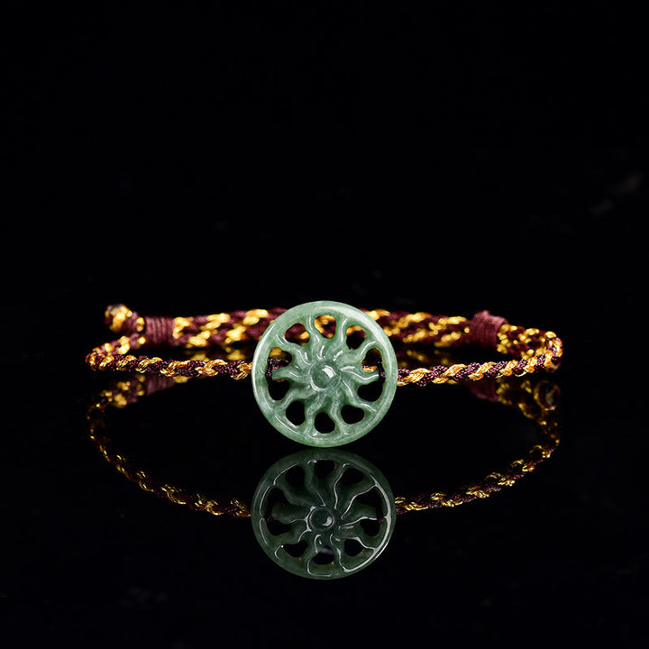Bransoletka z plecionej liny z jadeitu i Buddha Stones , z motywem słońca - Jadeit (obwód nadgarstka 15-17 cm) - image 1