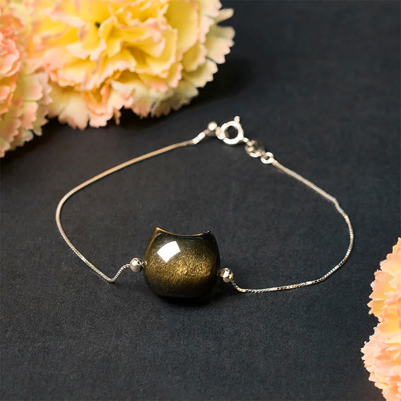 Bransoletka z Buddha Stones ze srebra próby 925, obsydianu o srebrnym połysku i obsydianu o złotym połysku, kojąca dla kota - image 14