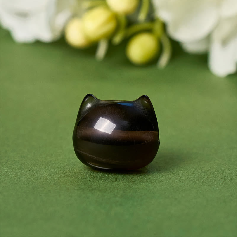 Bransoletka z Buddha Stones ze srebra próby 925 z naturalnym obsydianem lodowym i kotem - image 9