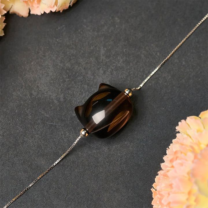 Bransoletka z Buddha Stones ze srebra próby 925 z naturalnym obsydianem lodowym i kotem - image 3