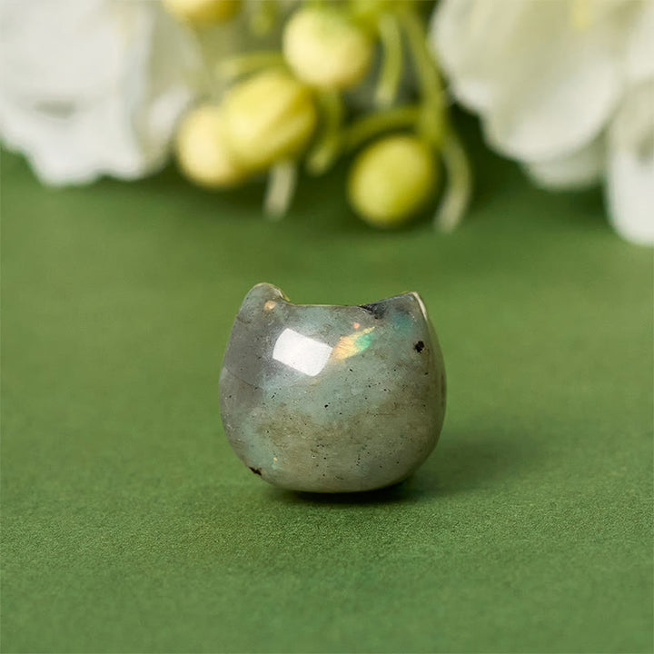 Bransoletka lecznicza z naturalnego labradorytu z Buddha Stones ze srebra próby 925 i beztwarzową głową kota - image 9