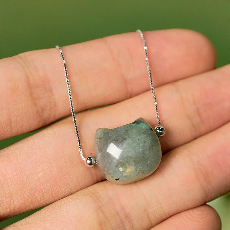 Bransoletka lecznicza z naturalnego labradorytu z Buddha Stones ze srebra próby 925 i beztwarzową głową kota - image 10