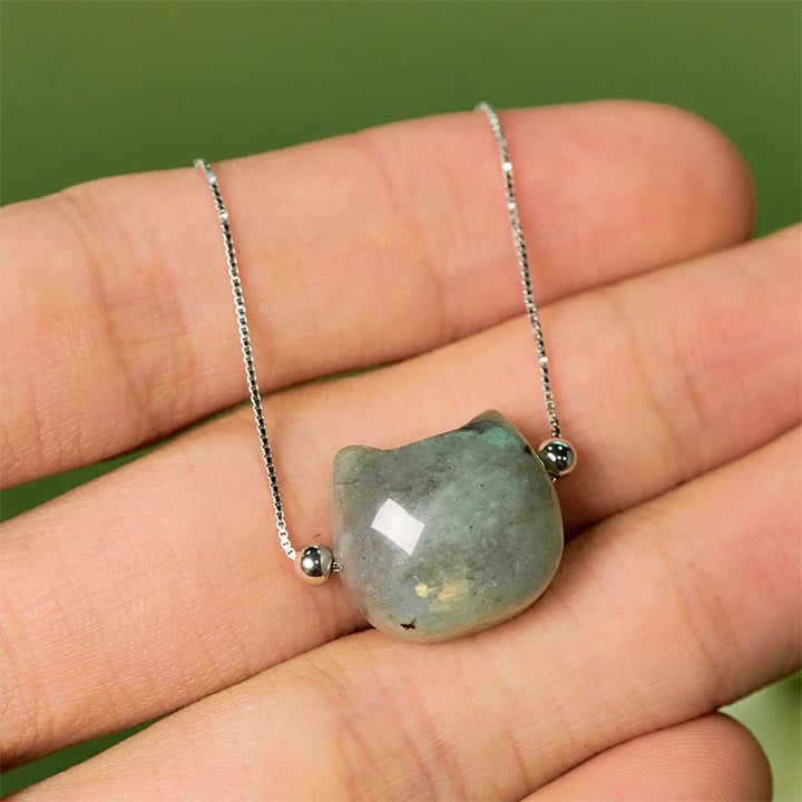 Bransoletka lecznicza z naturalnego labradorytu z Buddha Stones ze srebra próby 925 i beztwarzową głową kota - image 10
