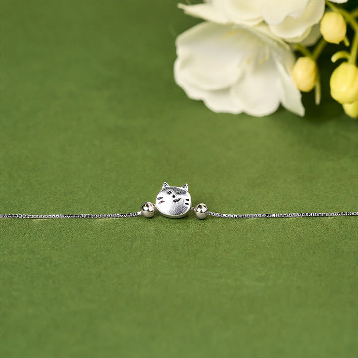 Bransoletka z łańcuszkiem z motywem błogosławieństwa w kształcie małego kota, wykonana ze srebra próby 925, z Buddha Stones - image 2