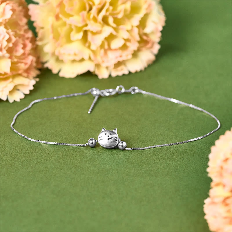 Bransoletka z łańcuszkiem z motywem błogosławieństwa w kształcie małego kota, wykonana ze srebra próby 925, z Buddha Stones - image 1