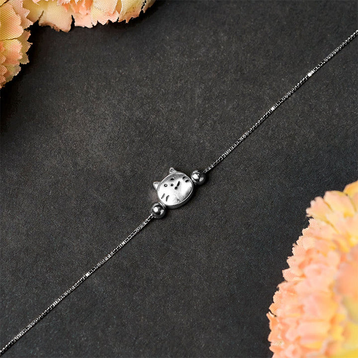 Bransoletka z łańcuszkiem z motywem błogosławieństwa w kształcie małego kota, wykonana ze srebra próby 925, z Buddha Stones - image 3