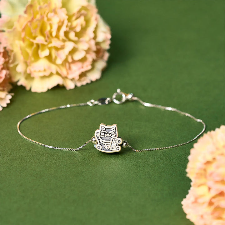 Bransoletka ochronna z Buddha Stones ze srebra próby 999 i kotem fortuny ze srebra próby 925 - 18-22 cm - image 0