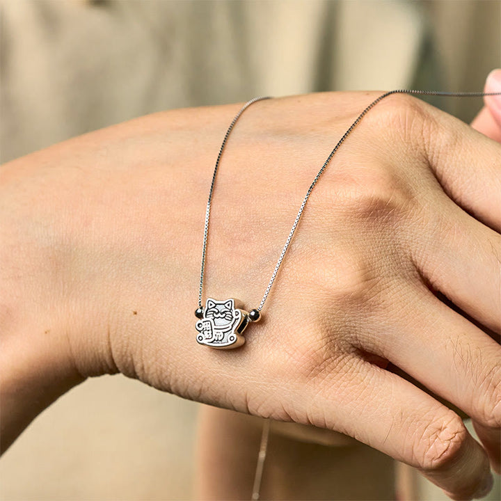Naszyjnik z wisiorkiem i łańcuszkiem z Buddha Stones ze srebra próby 999 i ochroną kota fortuny ze srebra próby 925 - image 4