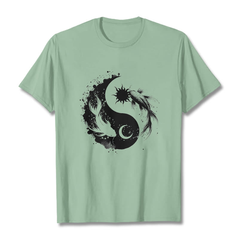 Koszulka z nadrukiem Buddy Stonesun i Księżyca Yin Yang Koi - PaleGreen - 2XL - image 14