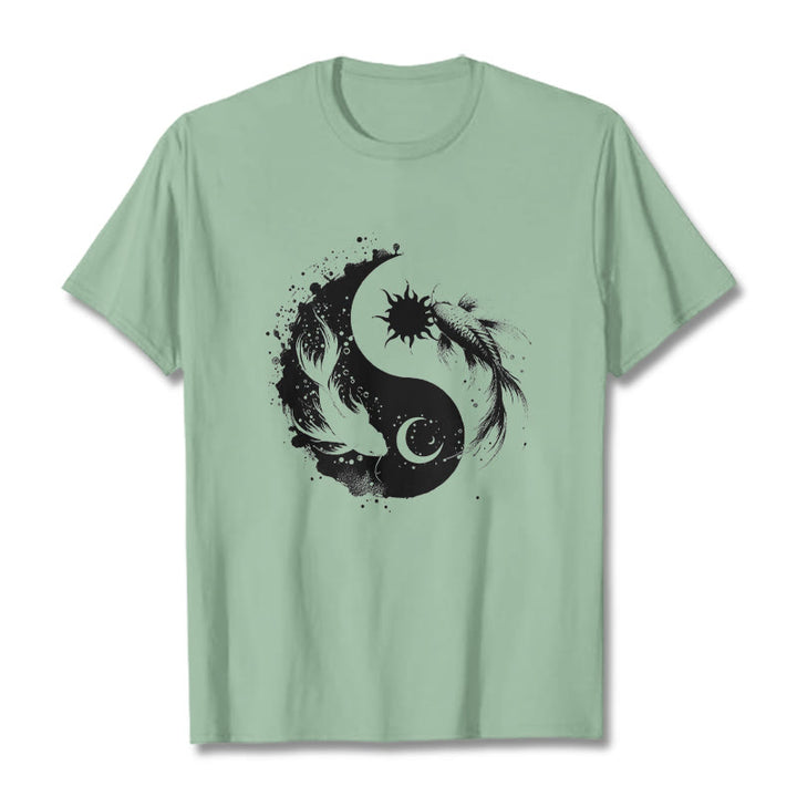 Koszulka z nadrukiem Buddy Stonesun i Księżyca Yin Yang Koi - PaleGreen - 2XL - image 14