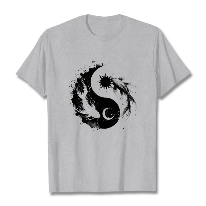 Koszulka z nadrukiem Buddy Stonesun i Księżyca Yin Yang Koi - Jasnoszary - 2XL - image 20