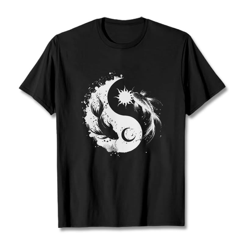 Koszulka z nadrukiem Buddy Stonesun i Księżyca Yin Yang Koi - Czarny - 2XL - image 5