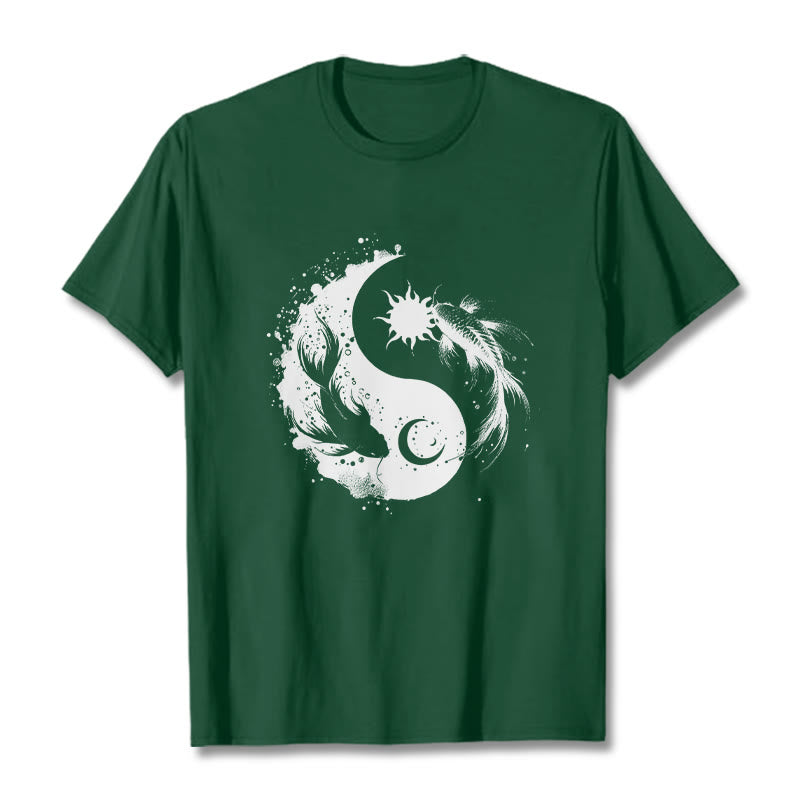 Koszulka z nadrukiem Buddy Stonesun i Księżyca Yin Yang Koi - ForestGreen - 2XL - image 11