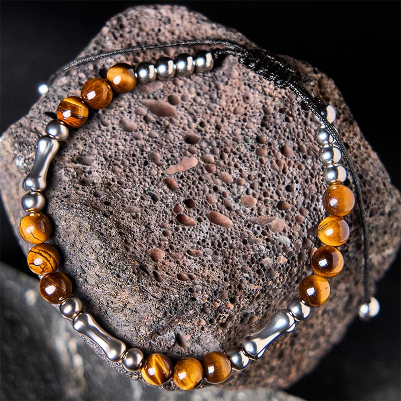 Bransoletka z Buddha Stones z uroczym wzorem kości i tygrysim okiem - image 3