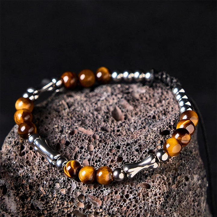 Bransoletka z Buddha Stones z uroczym wzorem kości i tygrysim okiem - image 2