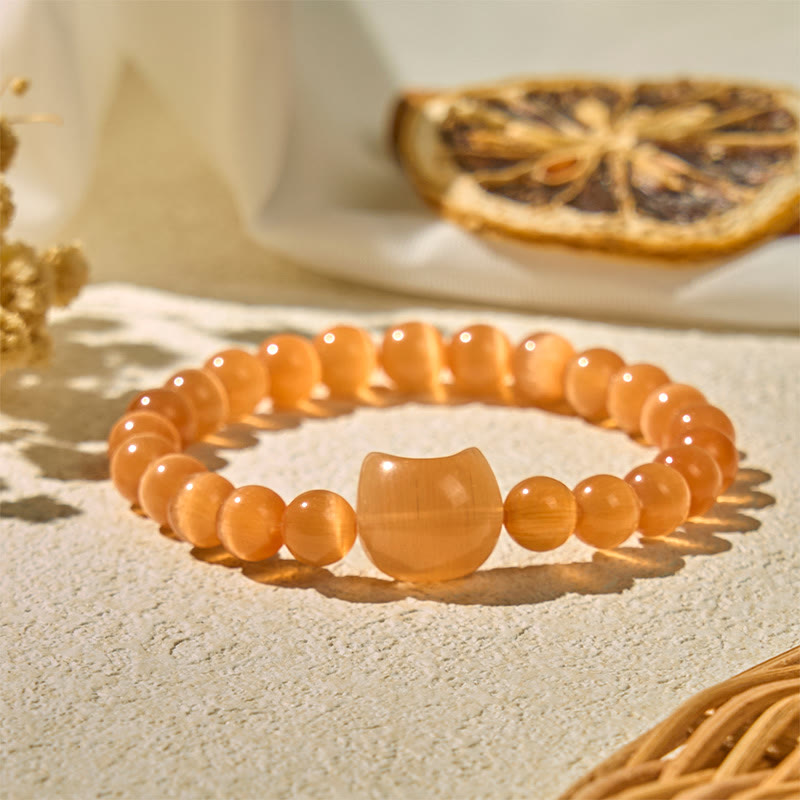 Bransoletka z koralików z Buddha Stones z uroczą głową kota w kolorze różowym i białym kocim okiem - image 18