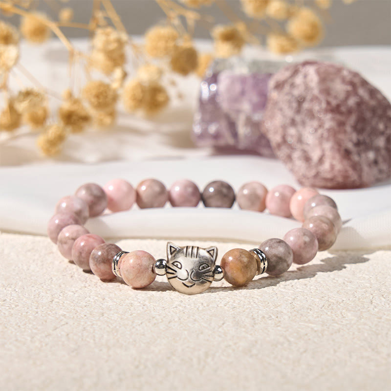 Bransoletka ochronna z Buddha Stones 8 mm z motywem kota i jaspisu zebry - image 4