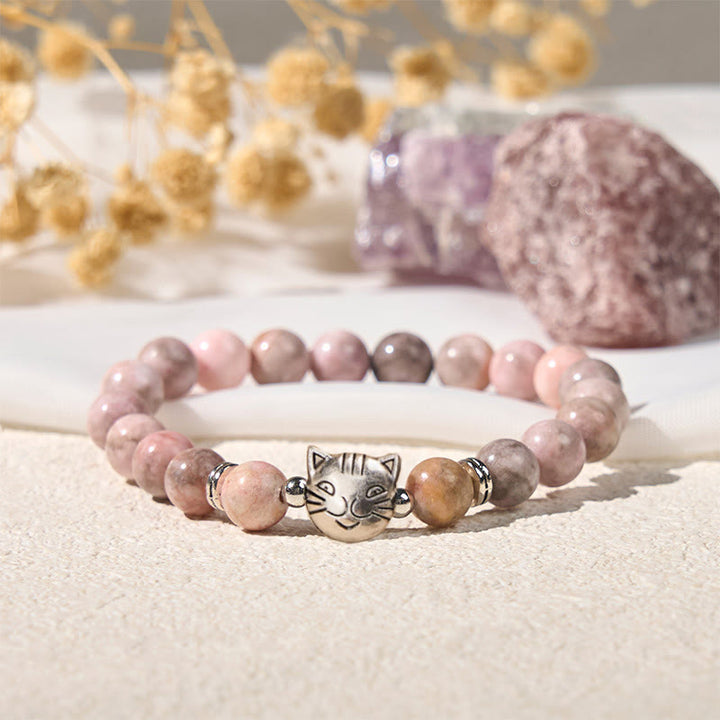 Bransoletka ochronna z Buddha Stones 8 mm z motywem kota i jaspisu zebry - image 4
