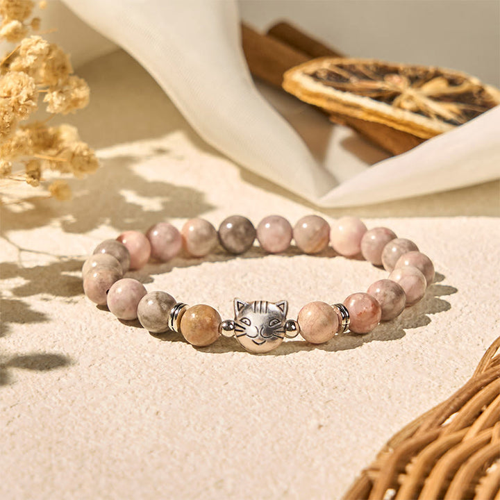 Bransoletka ochronna z Buddha Stones 8 mm z motywem kota i jaspisu zebry - image 3