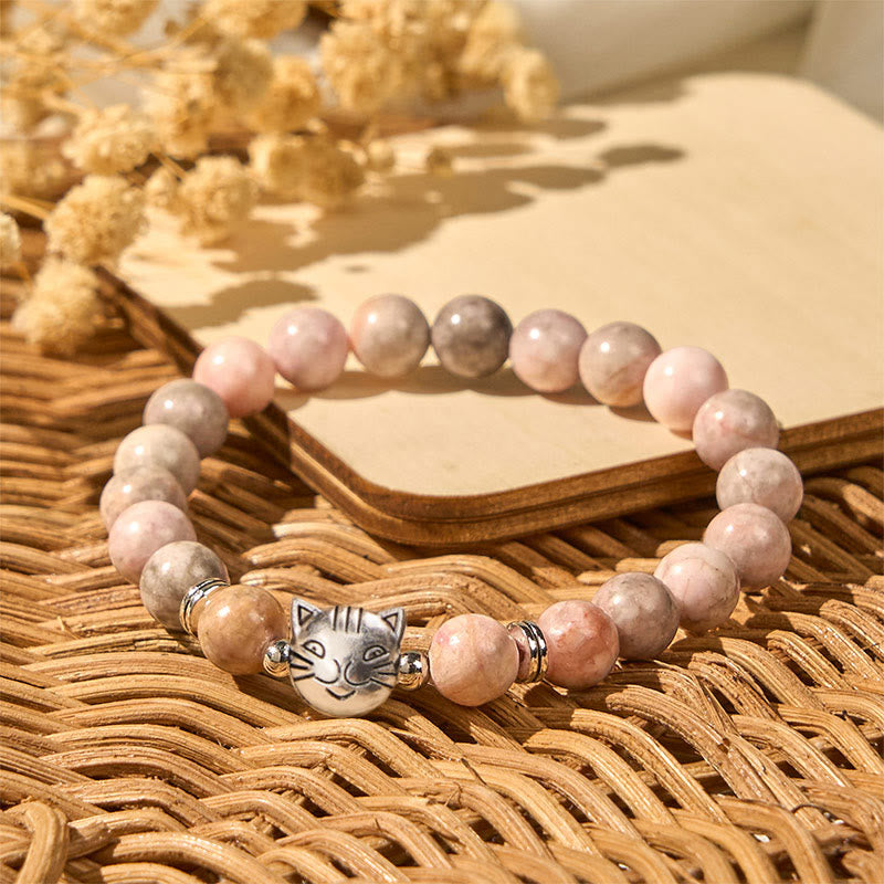 Bransoletka ochronna z Buddha Stones 8 mm z motywem kota i jaspisu zebry - image 2