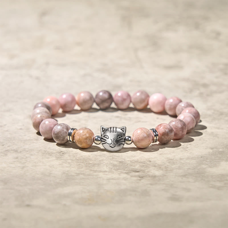 Bransoletka ochronna z Buddha Stones 8 mm z motywem kota i jaspisu zebry - Jaspis zebry (obwód nadgarstka: 16-19 cm) - image 1