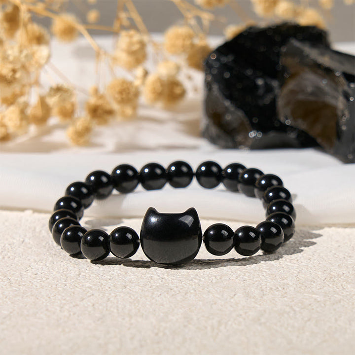Bransoletka ochronna z Buddha Stones Czarny Kot Naturalny Czarny Onyks - image 4