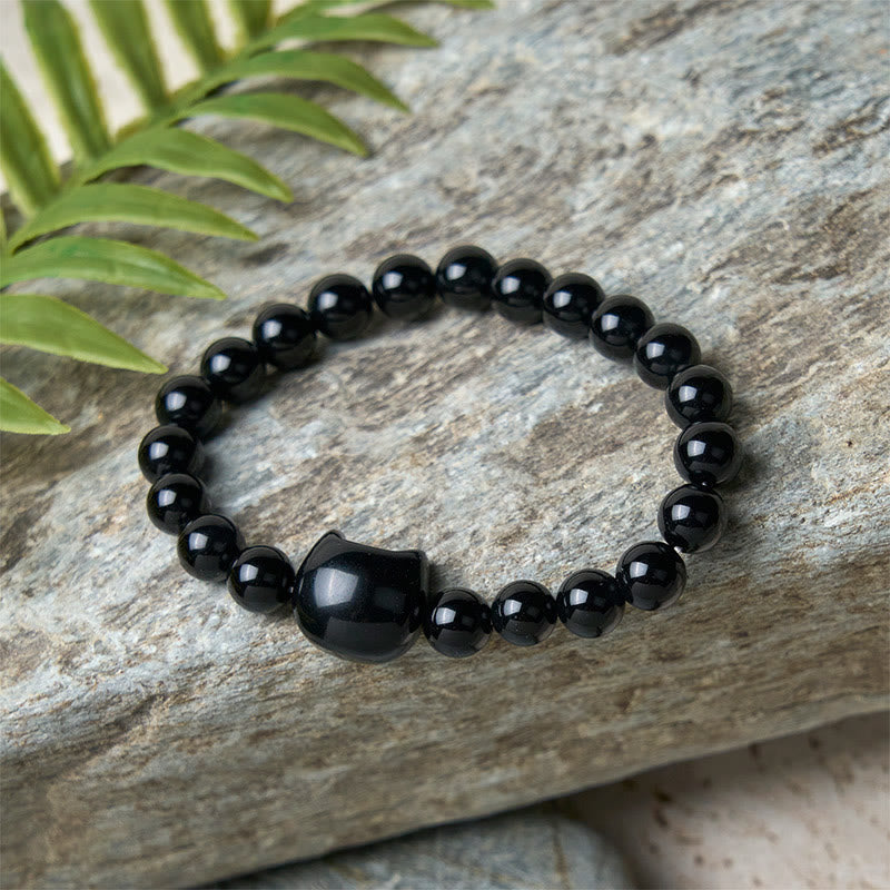Bransoletka ochronna z Buddha Stones Czarny Kot Naturalny Czarny Onyks - image 10